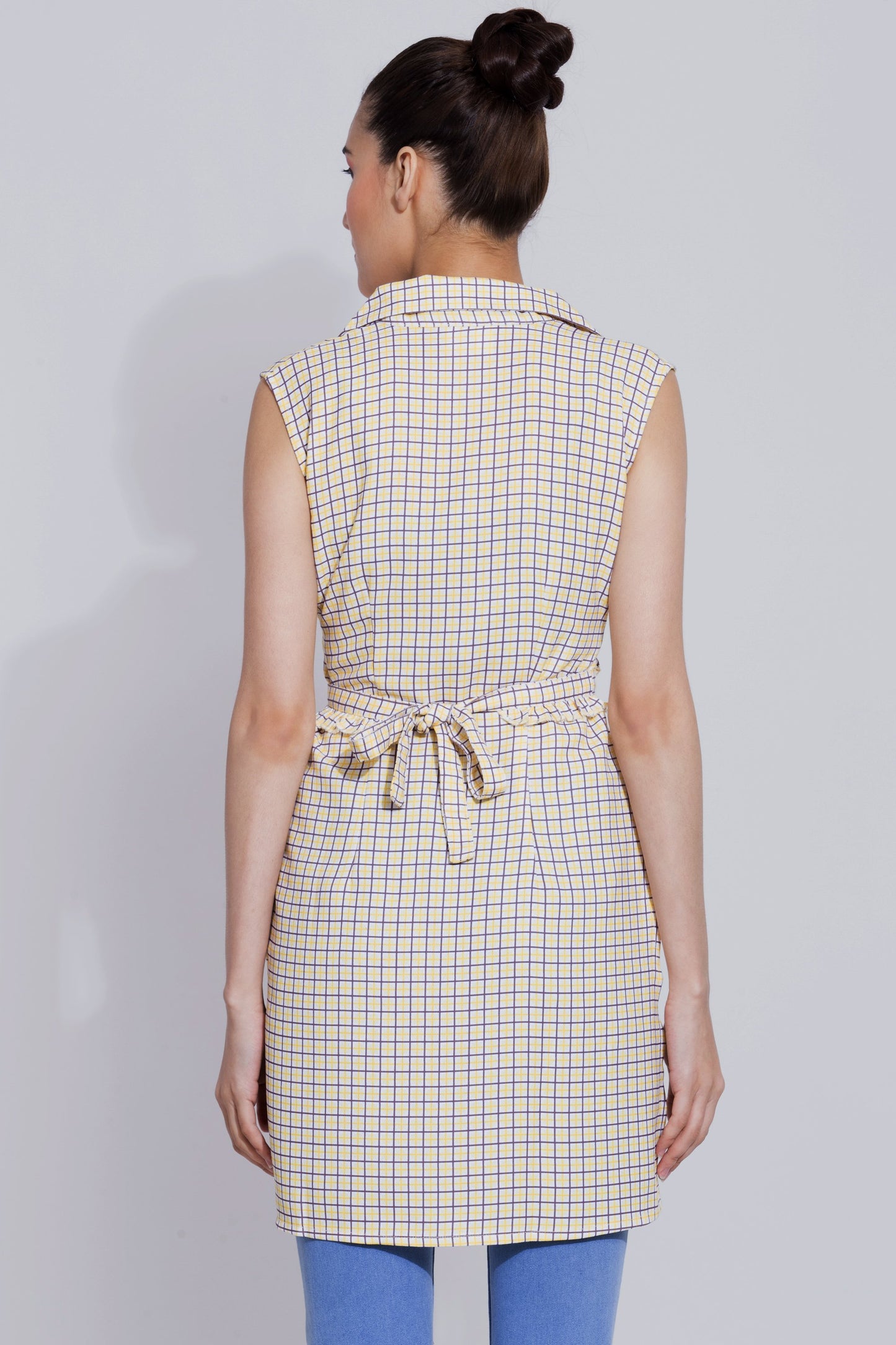 Ruffled belt Checked Trench coat