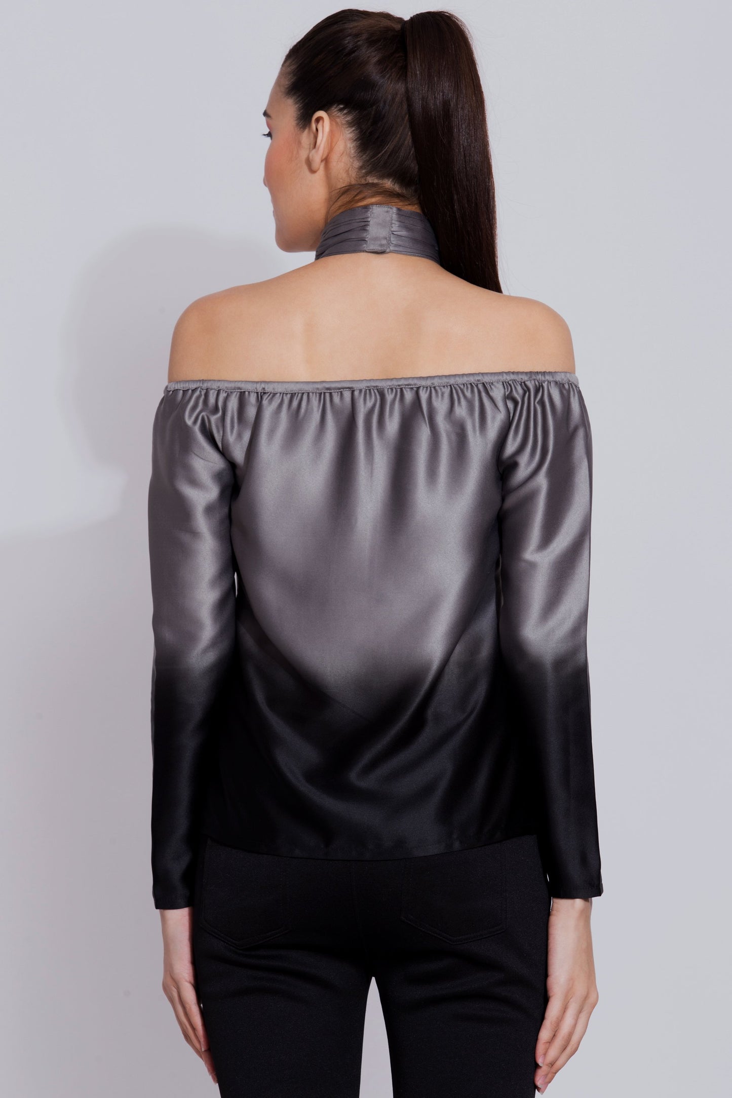 Grey and Black Ombre High Neck Halter Top