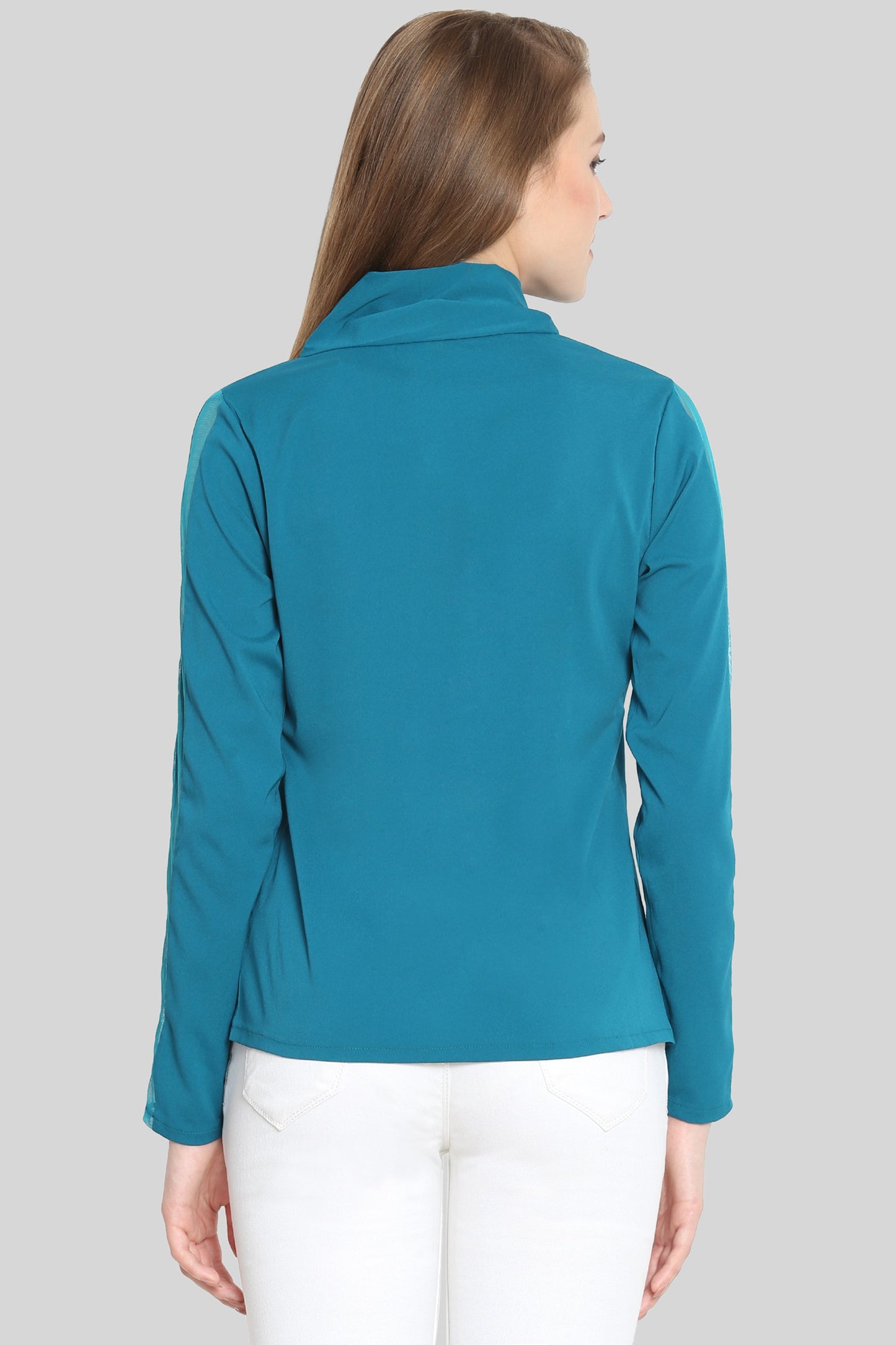 Teal tie Top with mesh sleeves