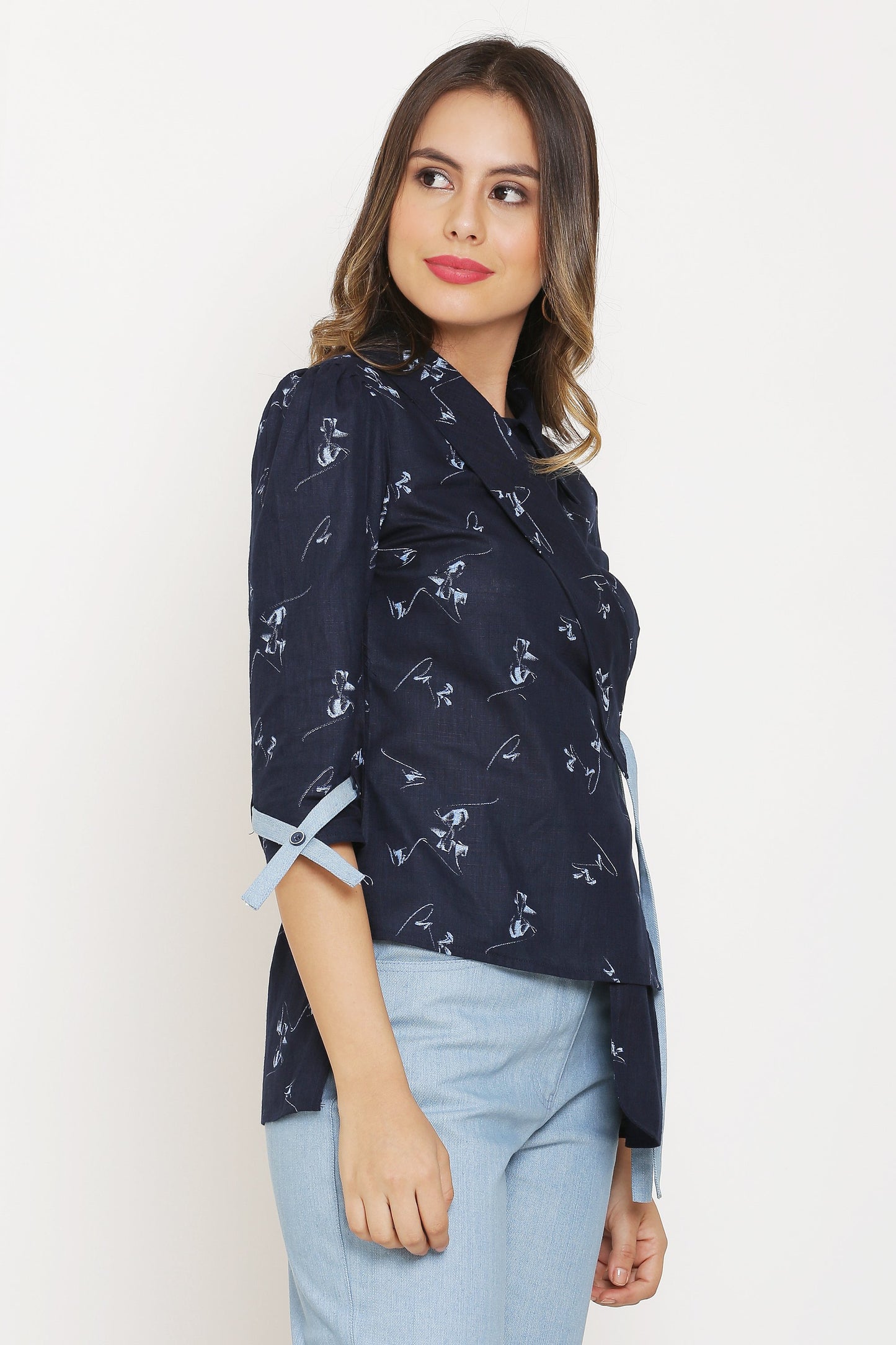 Navy Wrap Blazer Top