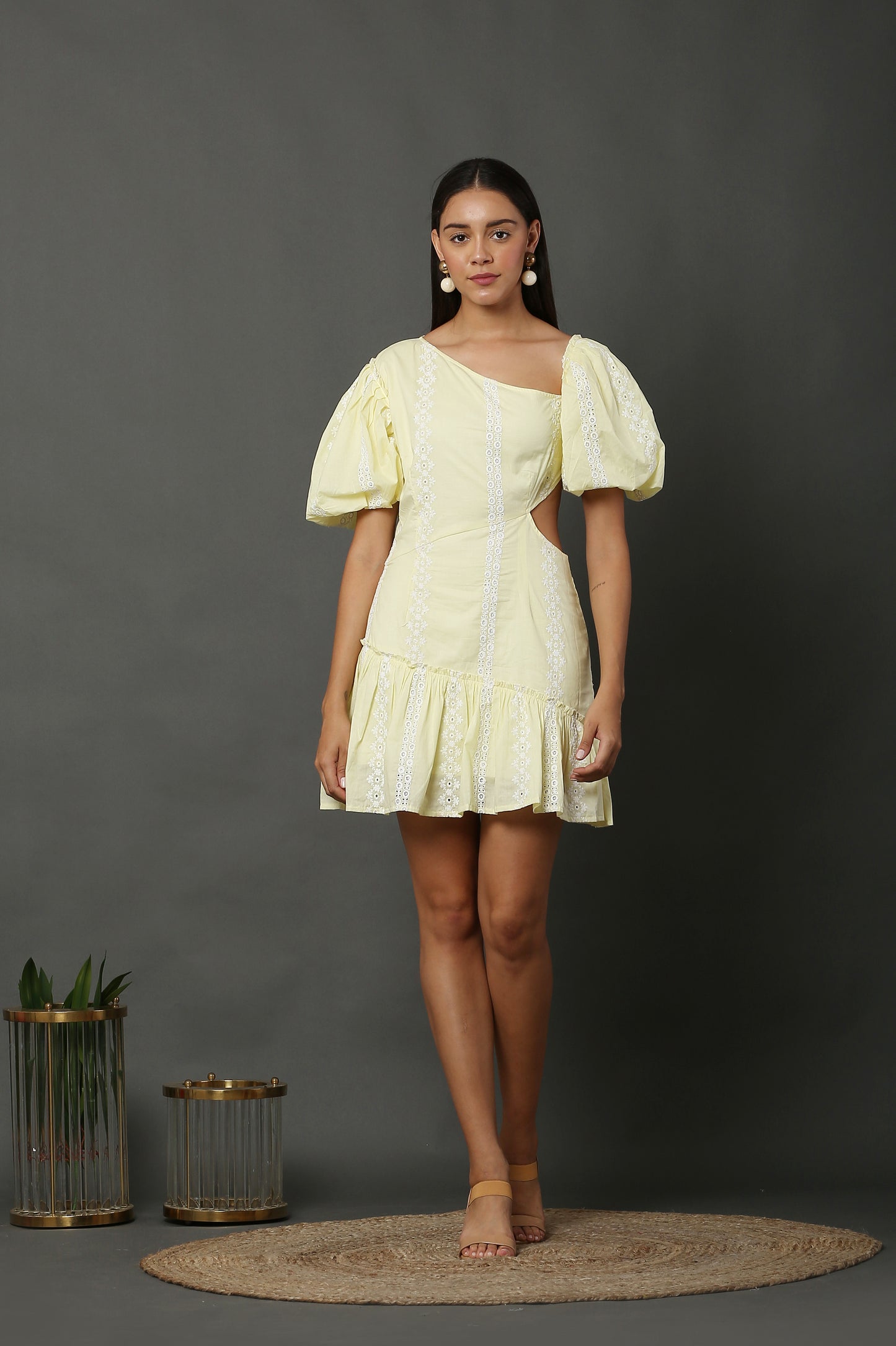 Lemon Schiffli Cut Out Shot Dress