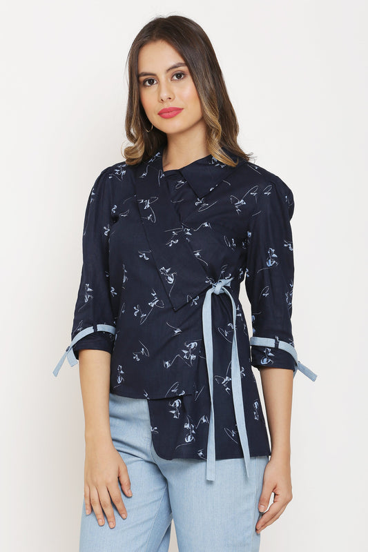 Navy Wrap Blazer Top