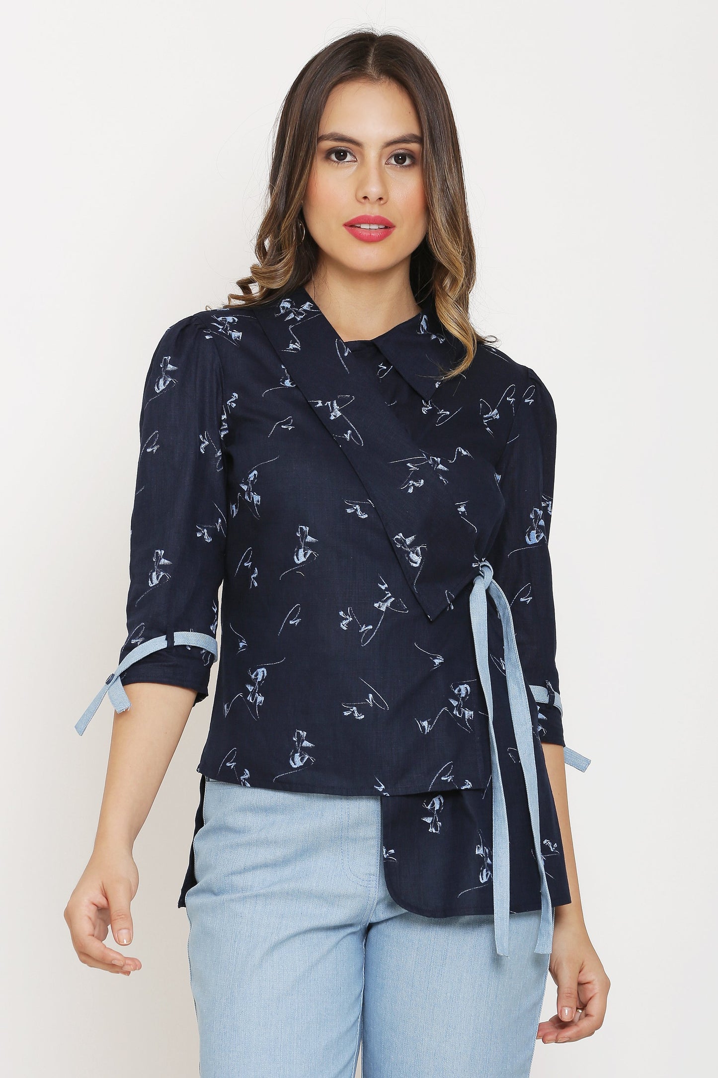 Navy Wrap Blazer Top