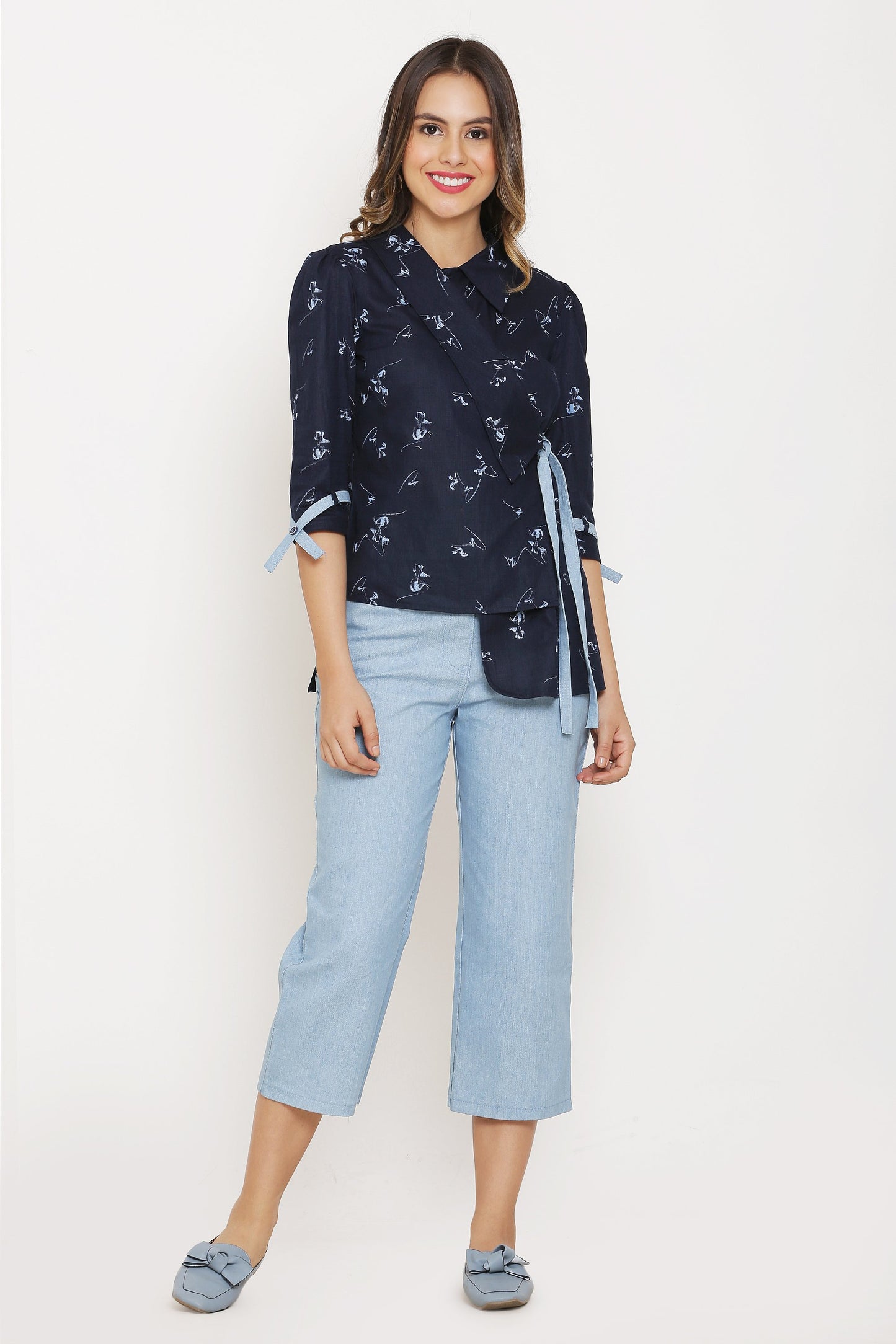 Navy Wrap Blazer Top