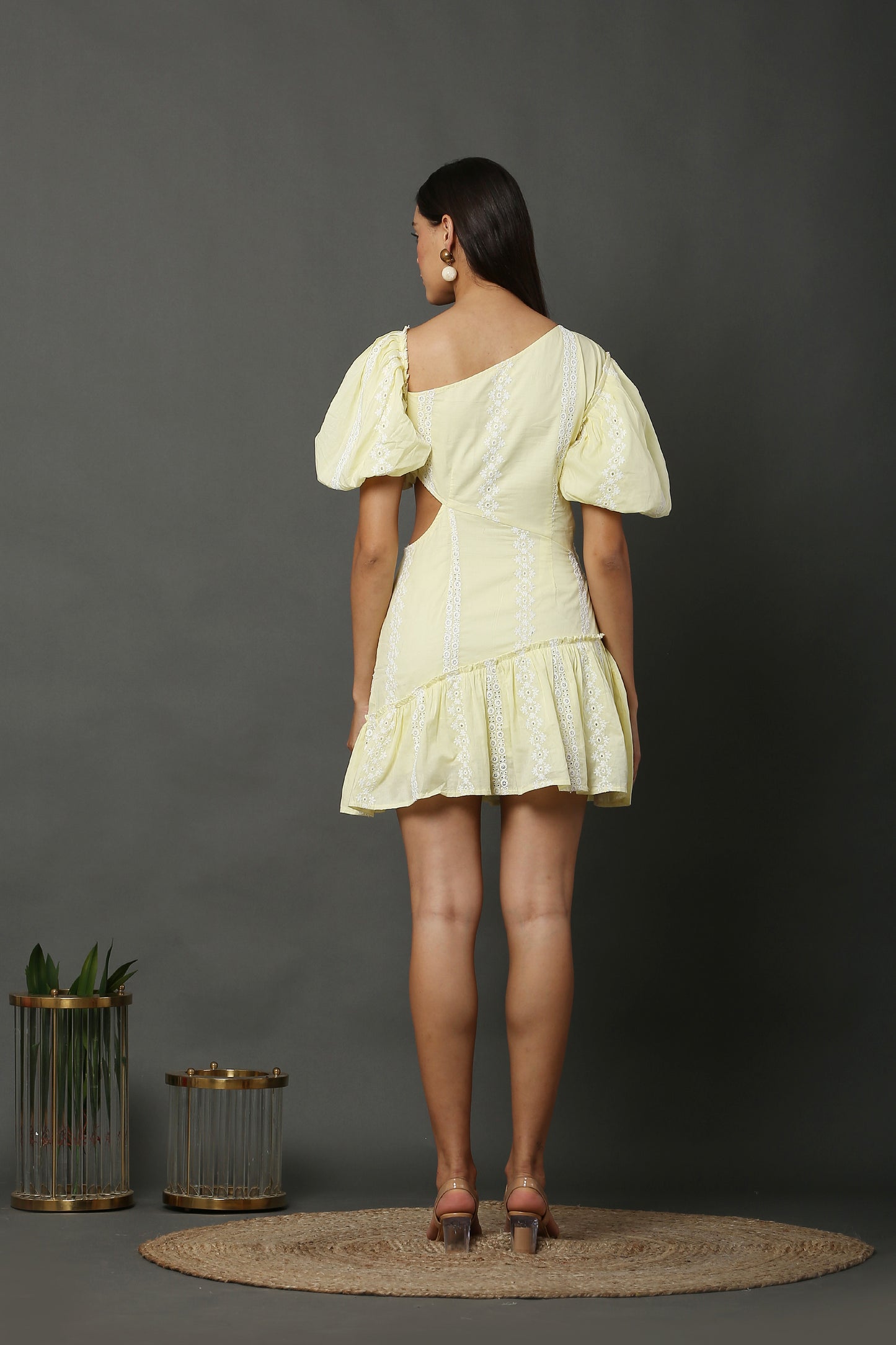 Lemon Schiffli Cut Out Shot Dress