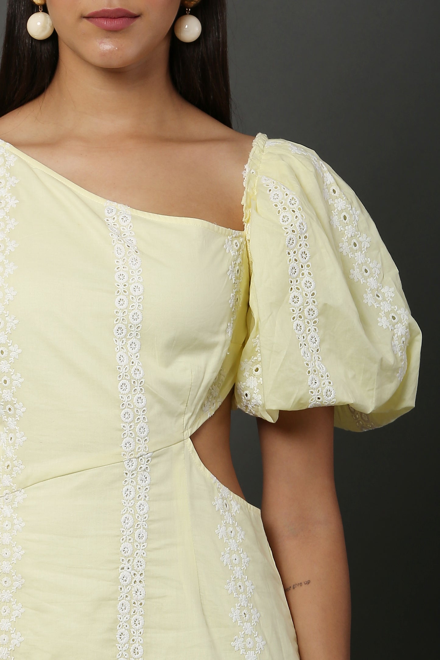 Lemon Schiffli Cut Out Shot Dress