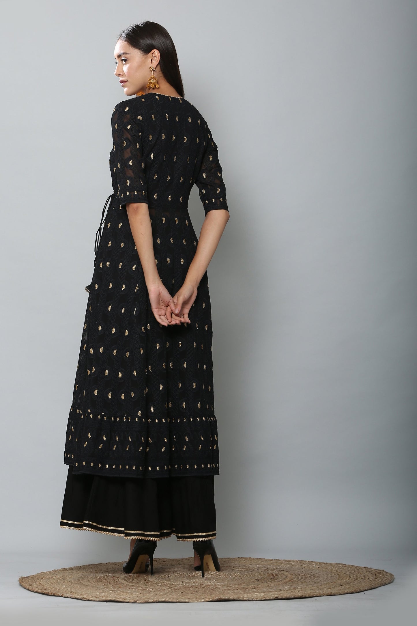 Black and Gold Chikankari Kurta Set
