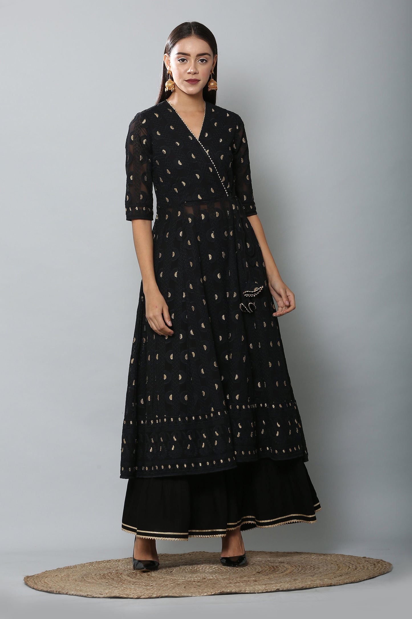 Black and Gold Chikankari Kurta Set