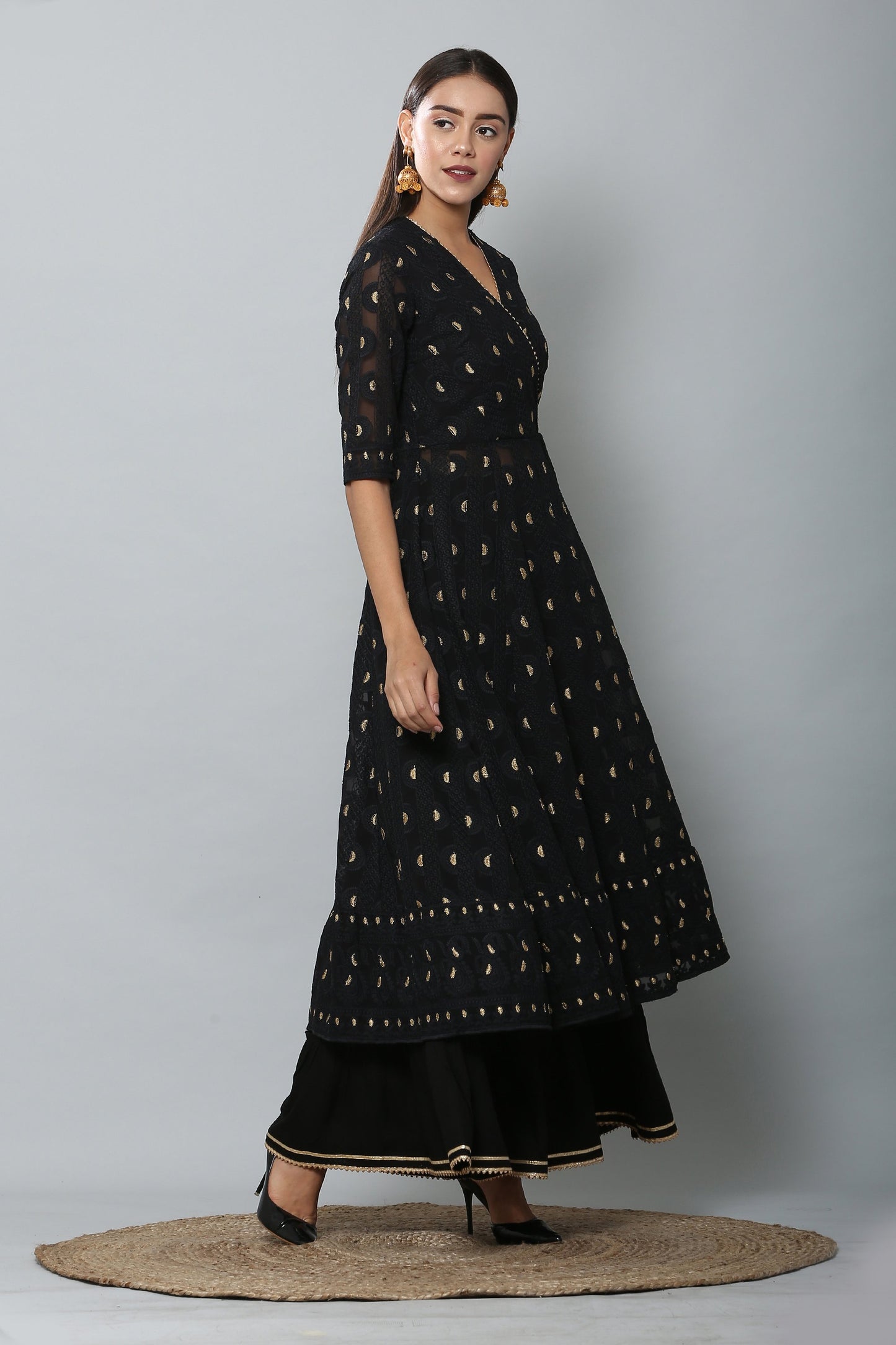 Black and Gold Chikankari Kurta Set