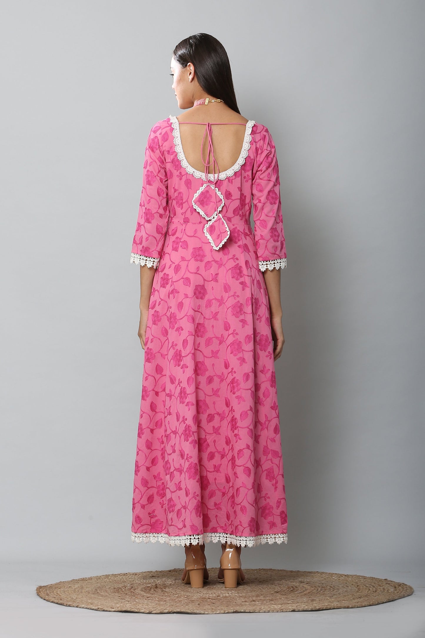 Fuschia Chain Stitch Embroidered Gown and Dupatta Set