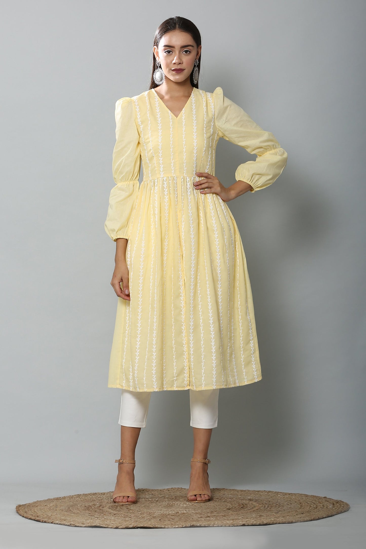 Lemon Embroidered Kurta