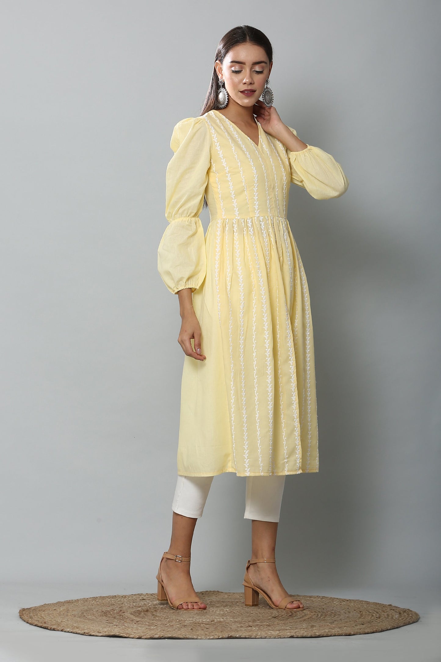 Lemon Embroidered Kurta