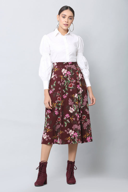 Rosewood Print Midi Skirt