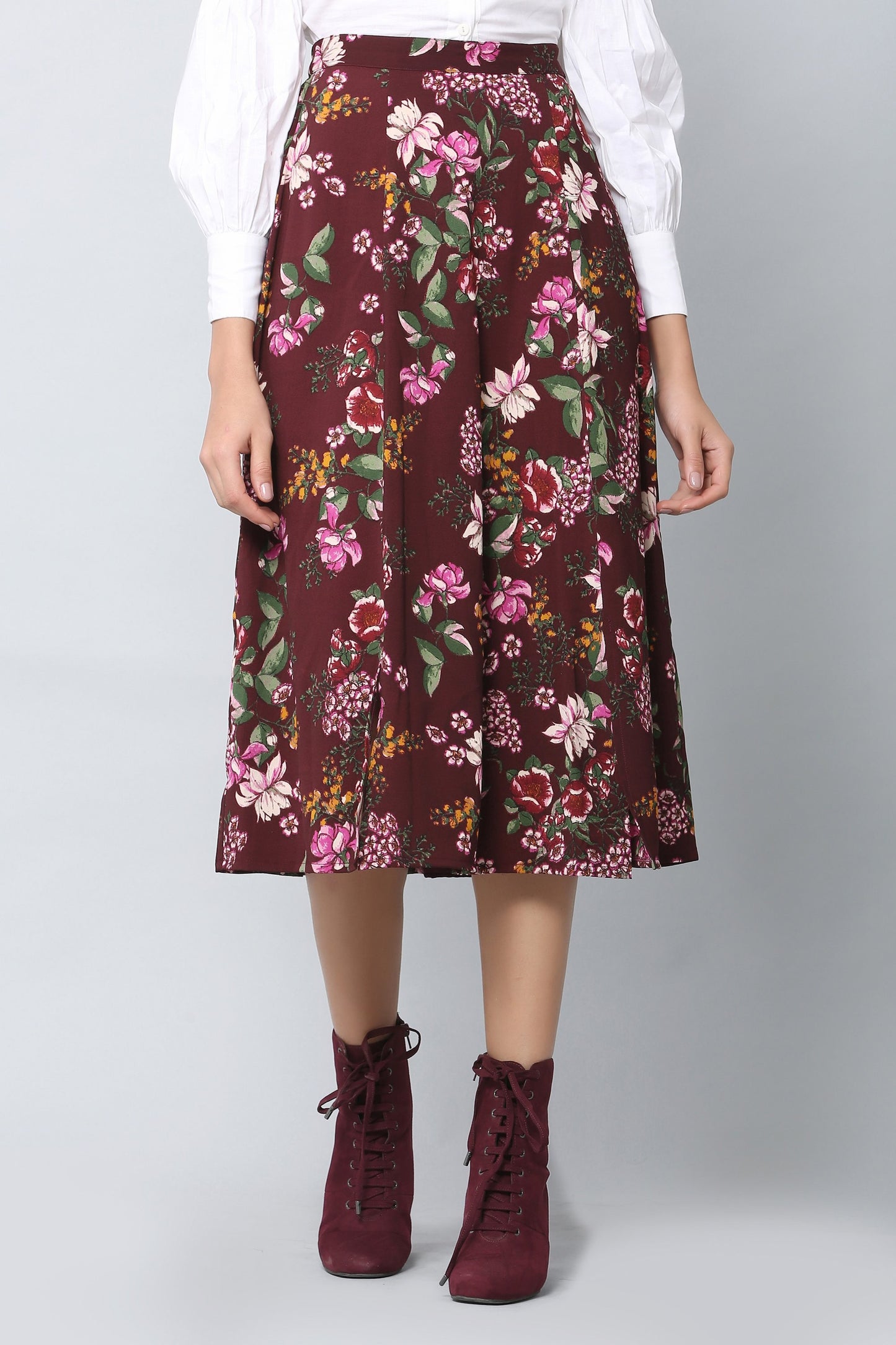 Rosewood Print Midi Skirt