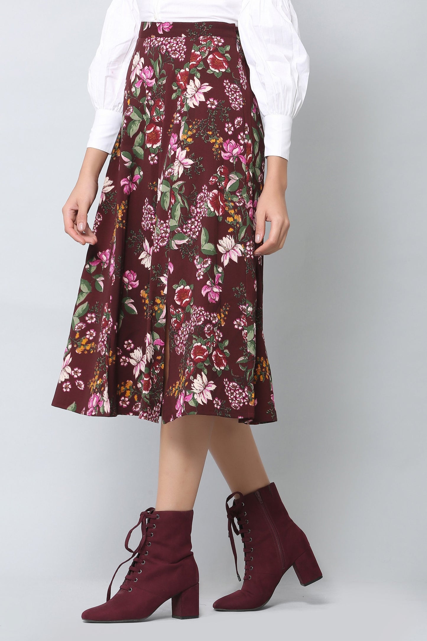 Rosewood Print Midi Skirt