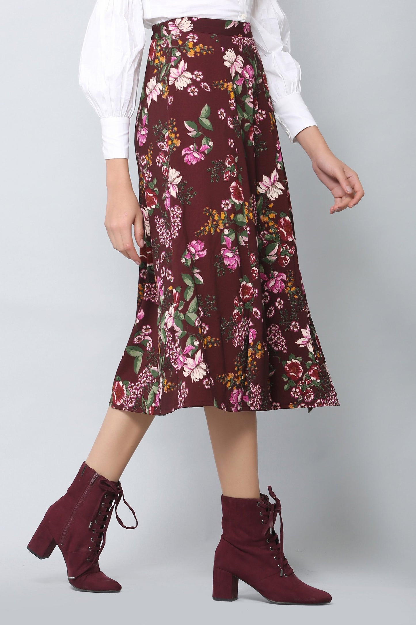 Rosewood Print Midi Skirt
