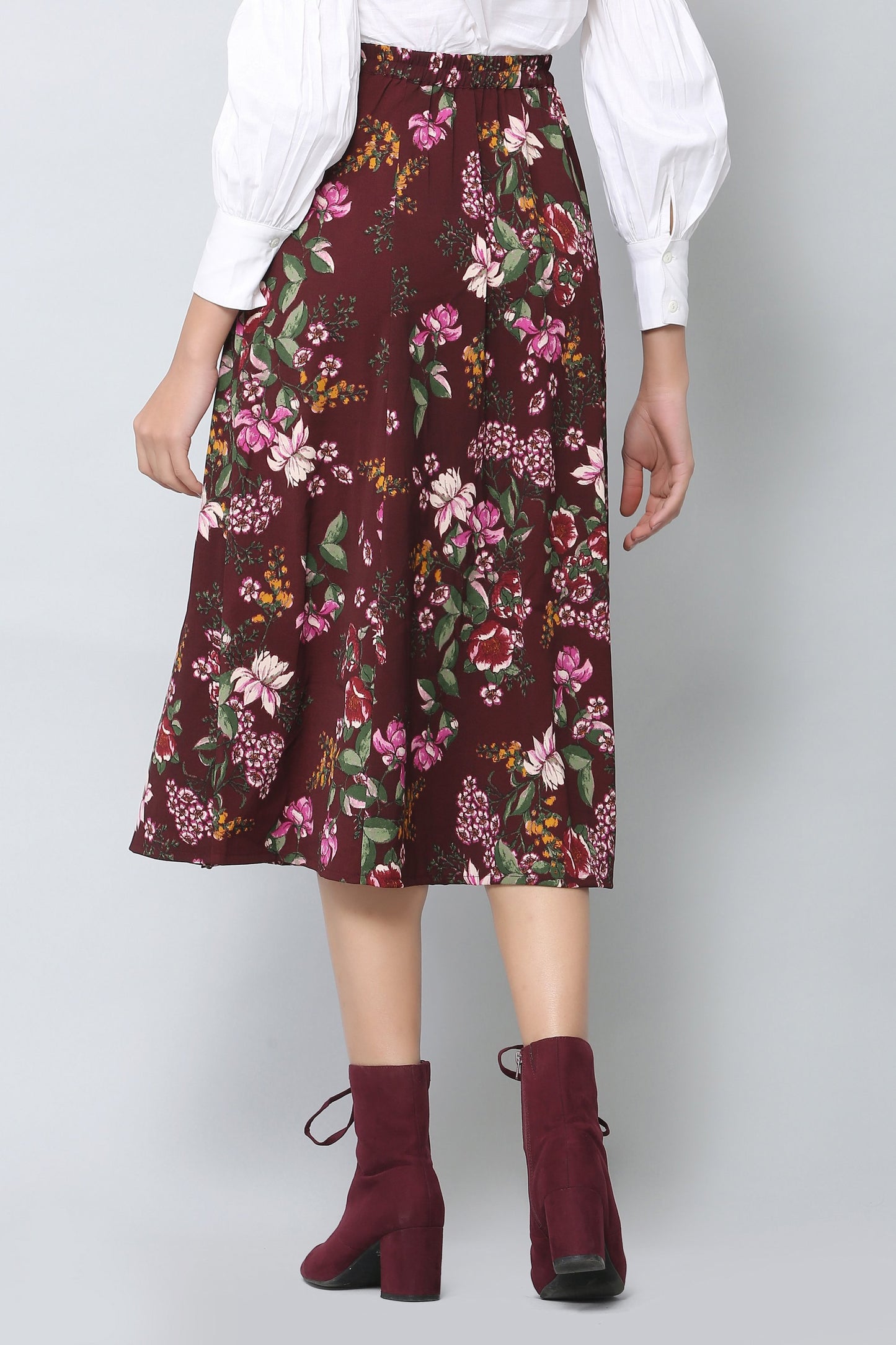 Rosewood Print Midi Skirt