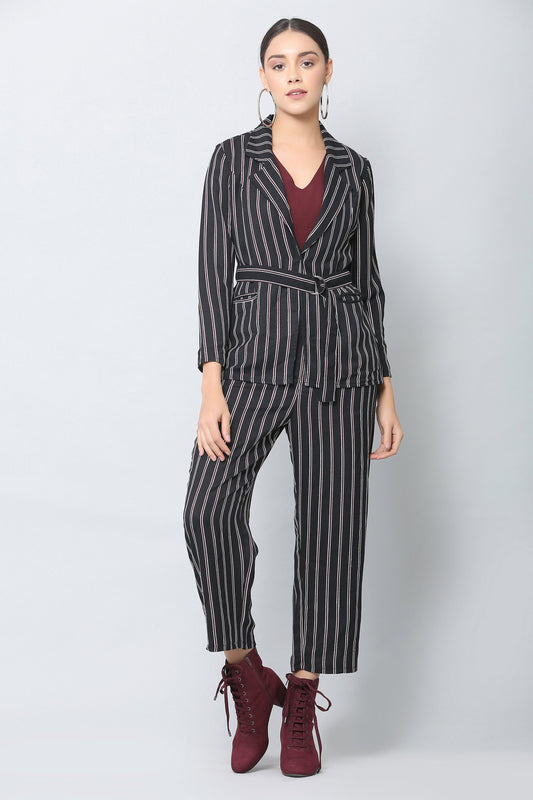 Dark Navy Striped Blazer and Pants Co-ord Set