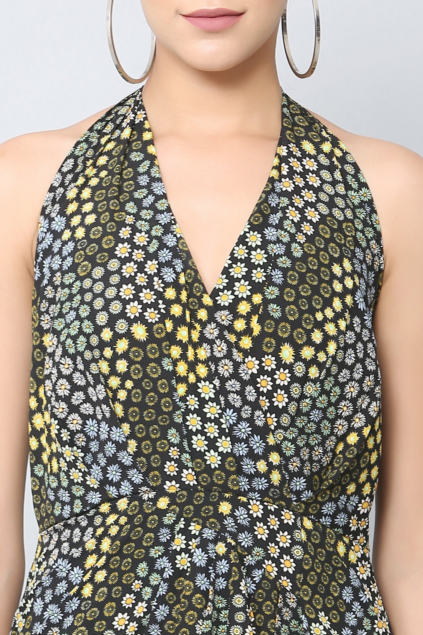 Black Halter Print Maxi Dress
