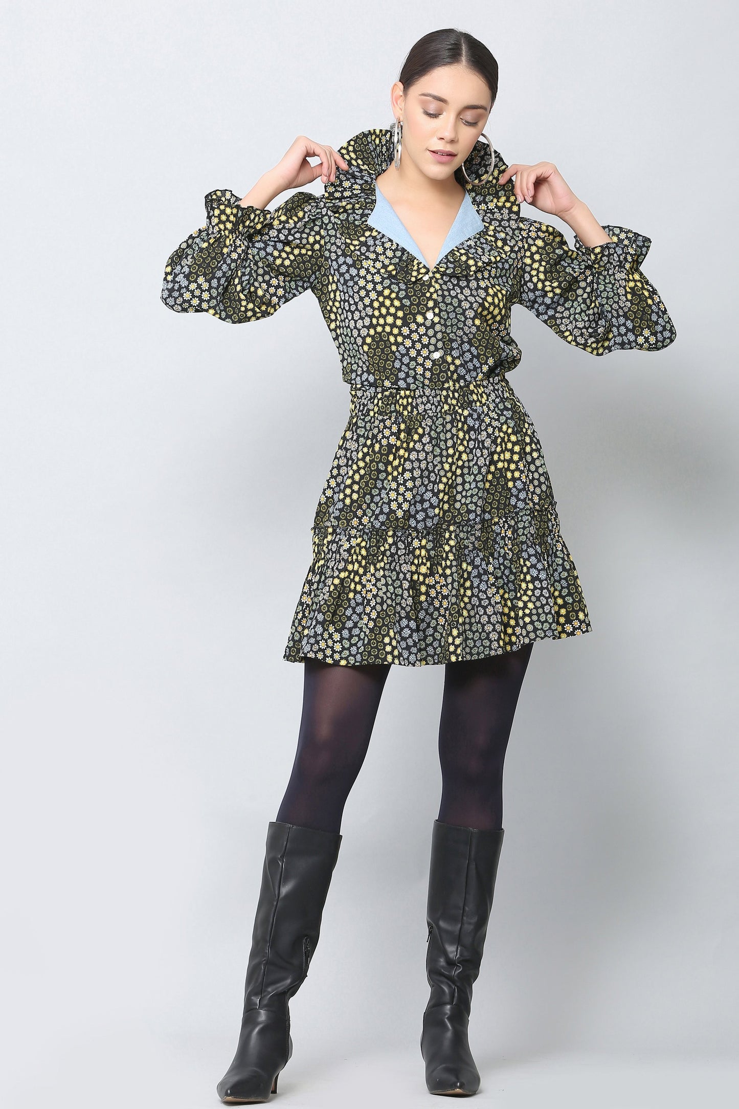 Victorian Collar Top and Ruffle Short Skirt Co-ord Set