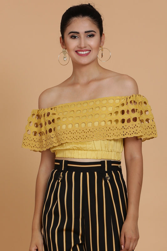 Mustard Embroidered Crop Top