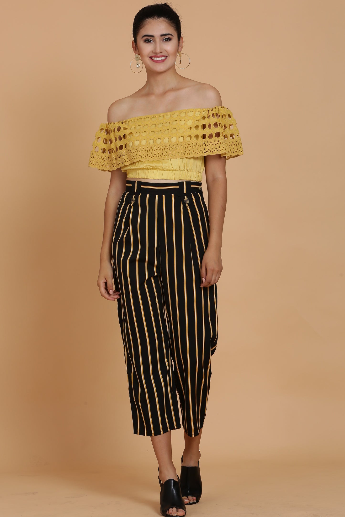 Mustard Embroidered Crop Top