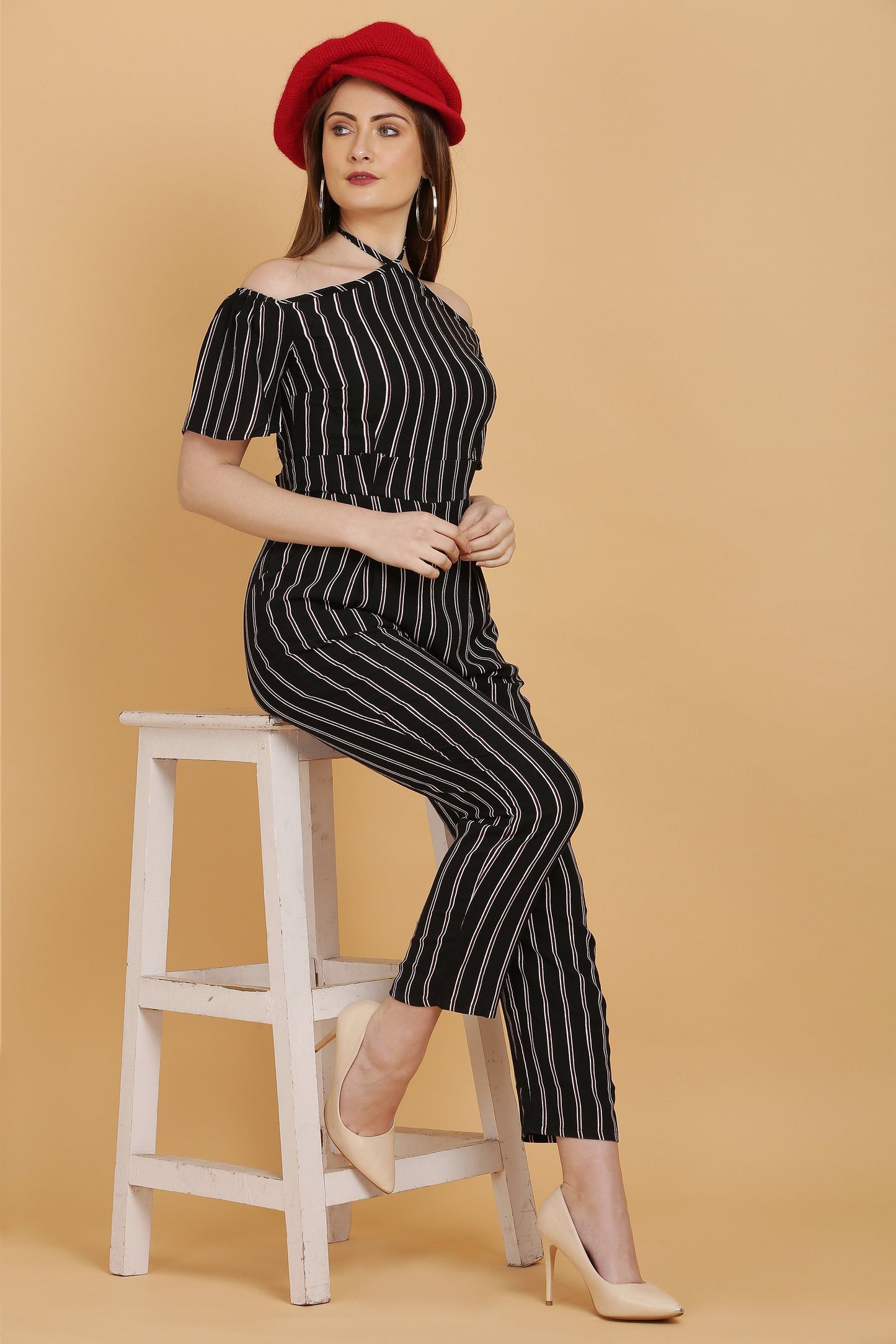 Halter Neck Striped Jumpsuit