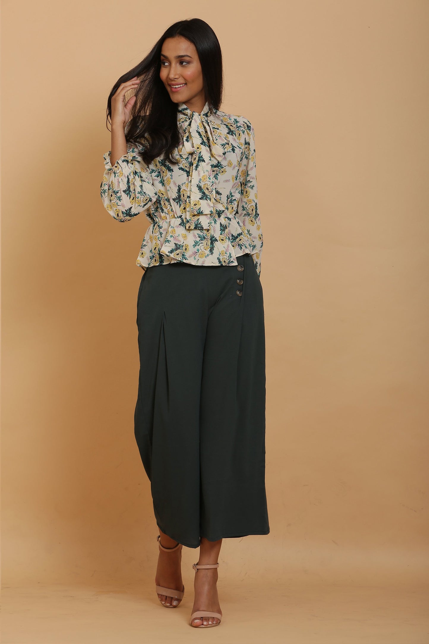 Cream Floral Wrap Top