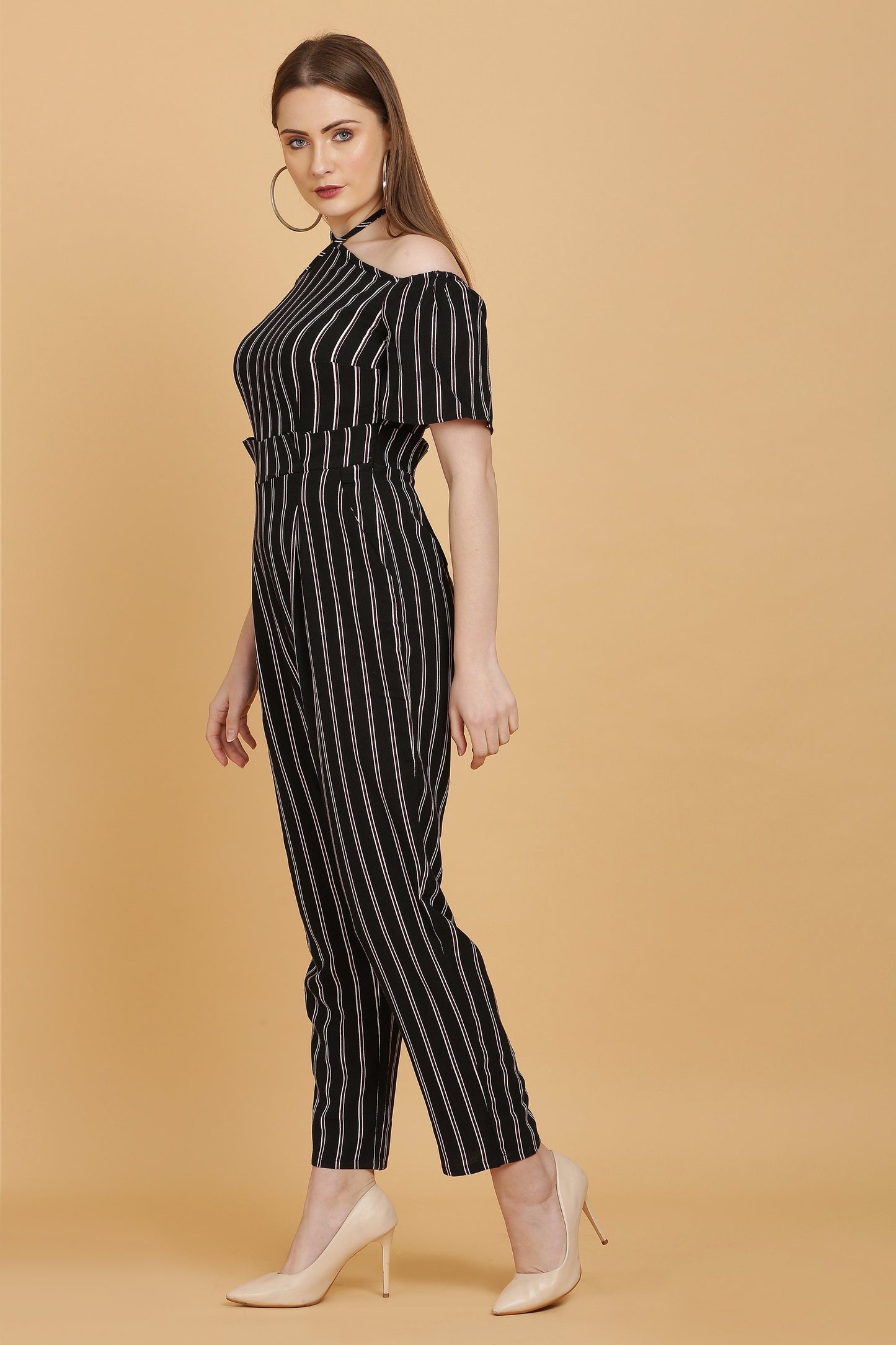 Halter Neck Striped Jumpsuit