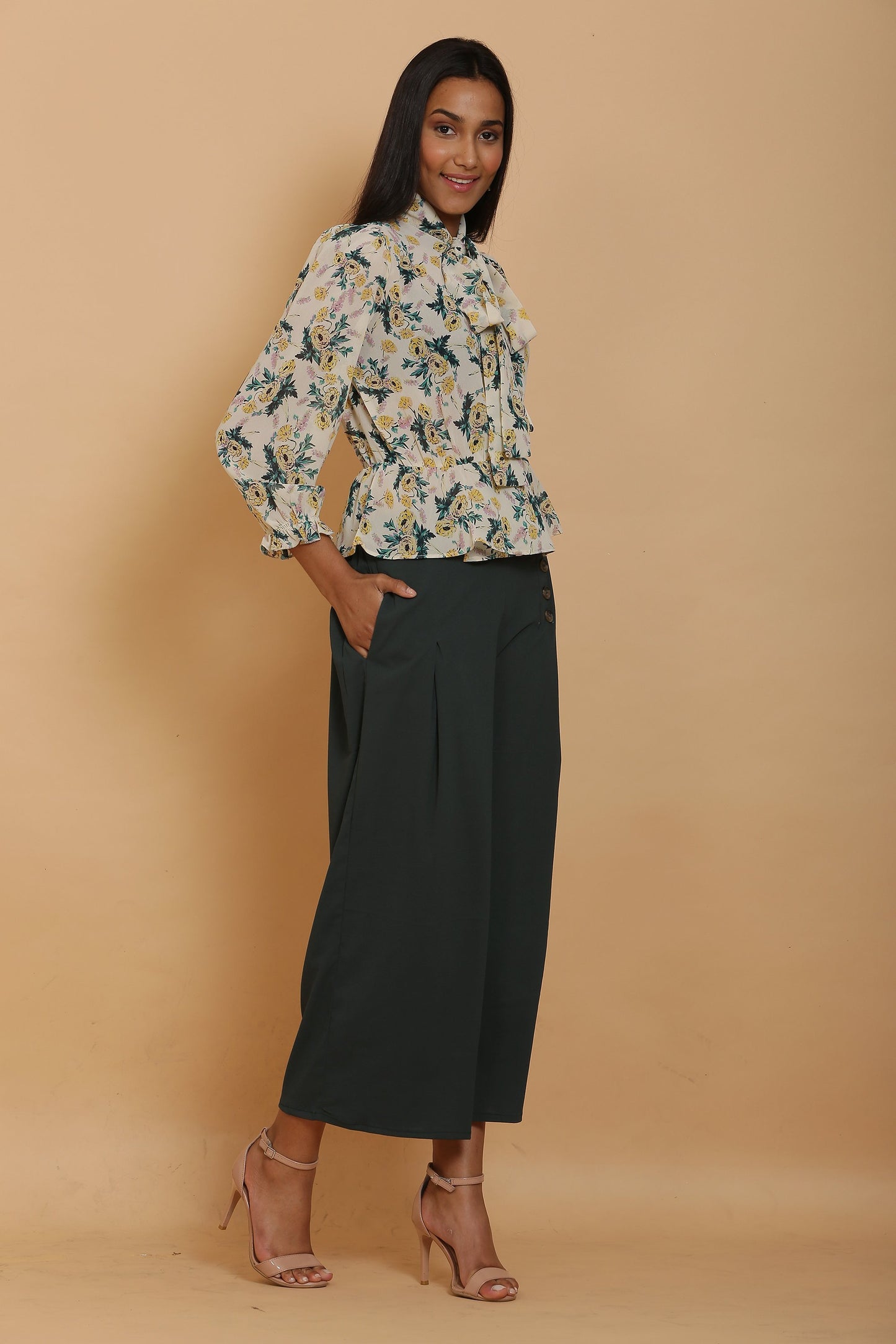 Cream Floral Wrap Top