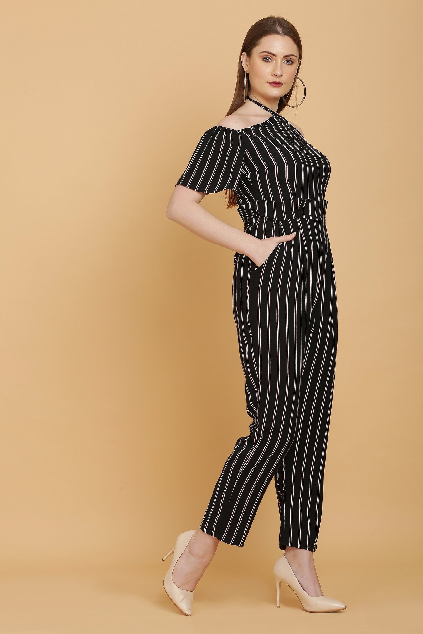 Halter Neck Striped Jumpsuit