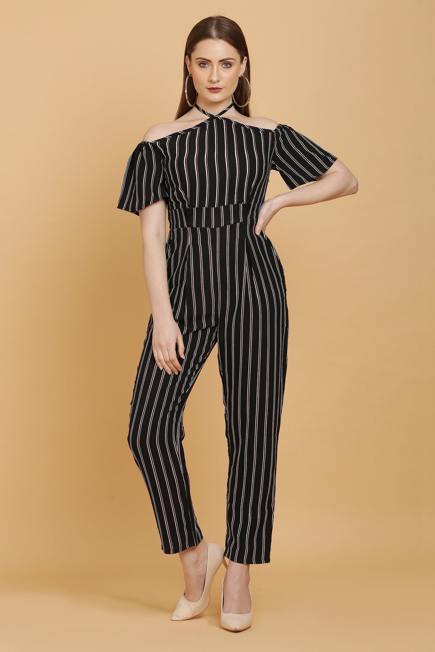 Halter Neck Striped Jumpsuit