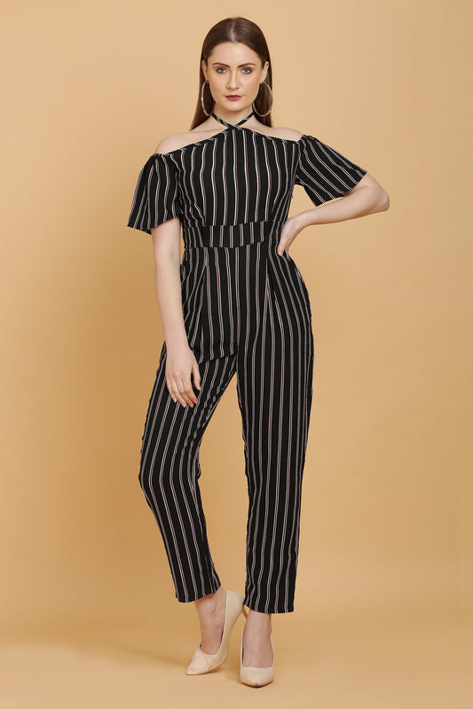 Halter Neck Striped Jumpsuit