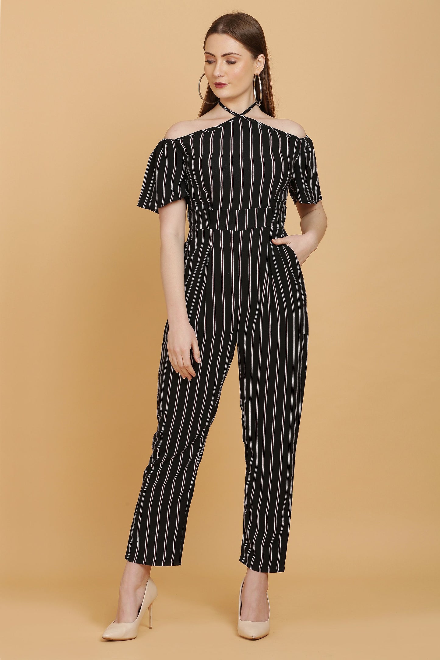 Halter Neck Striped Jumpsuit