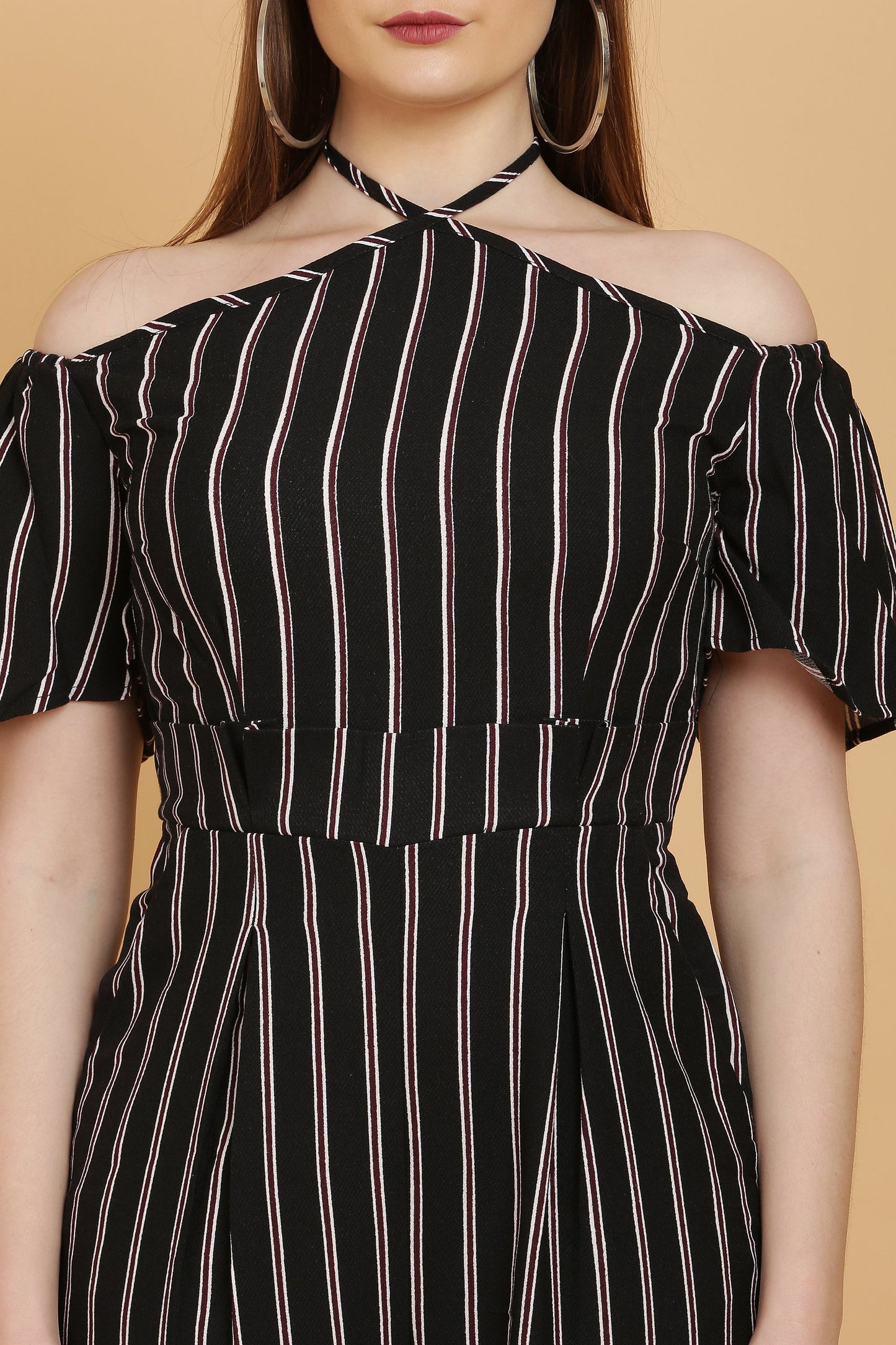 Halter Neck Striped Jumpsuit