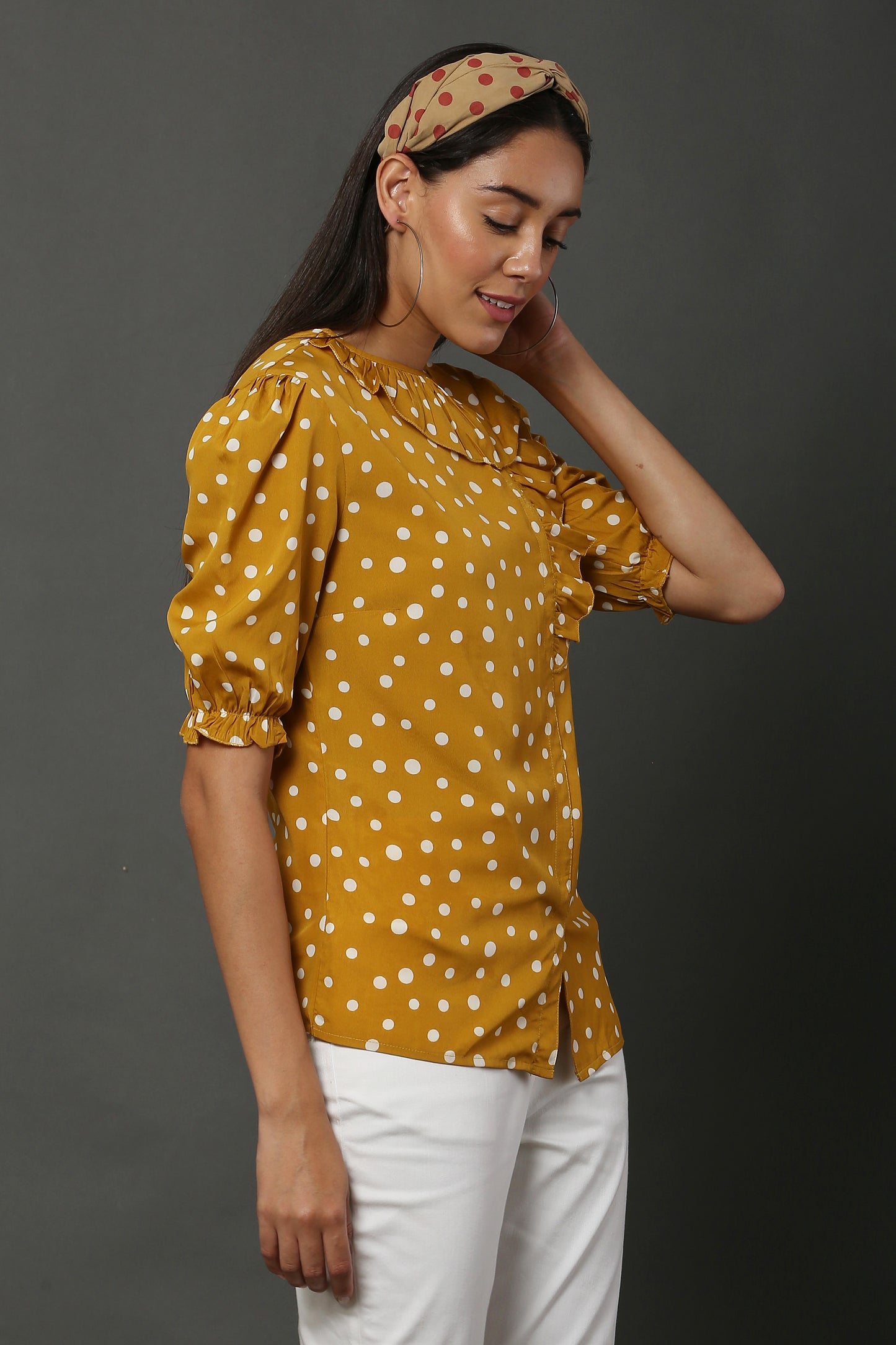 Mustard Polka Retro Top