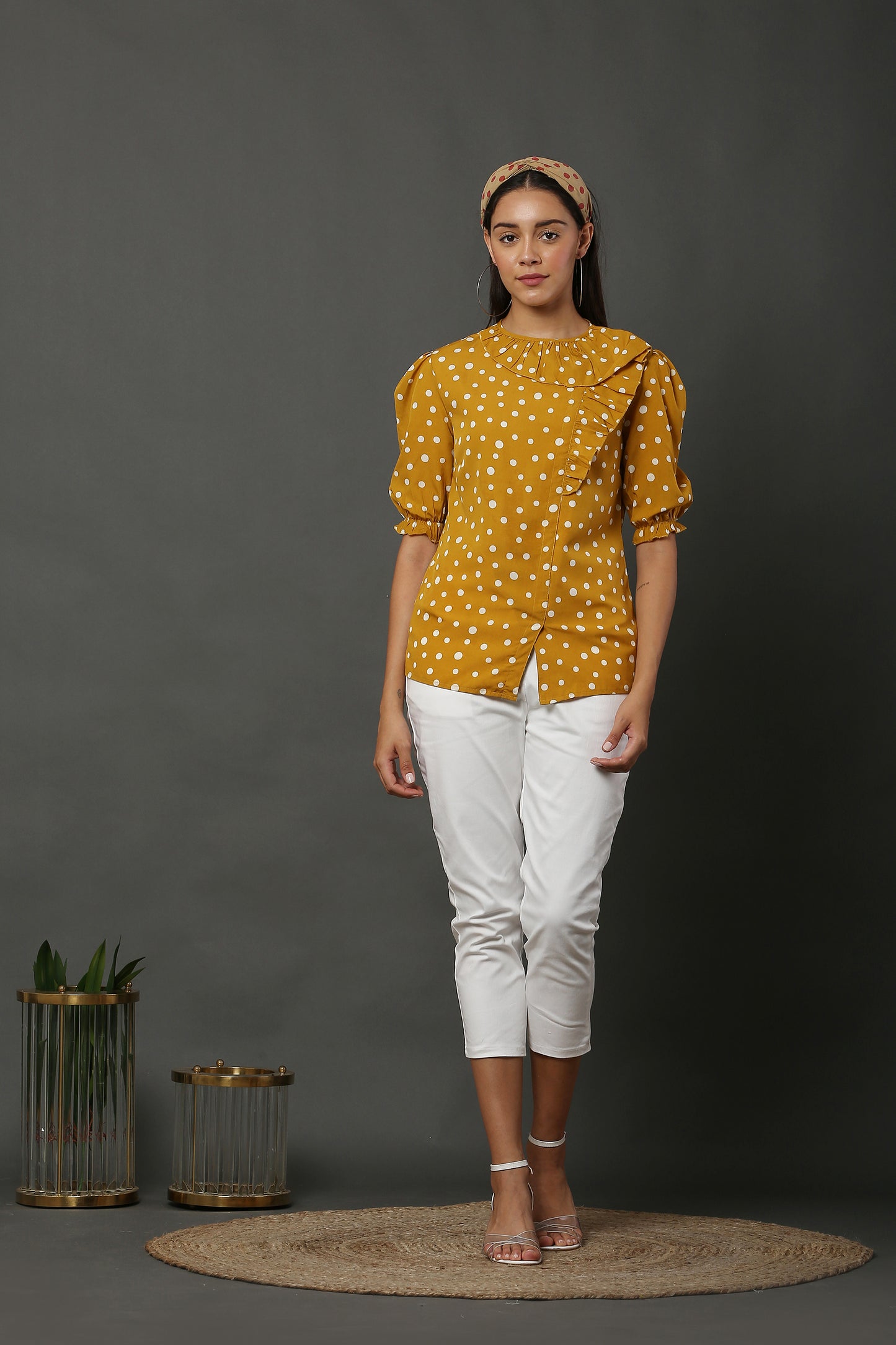 Mustard Polka Retro Top