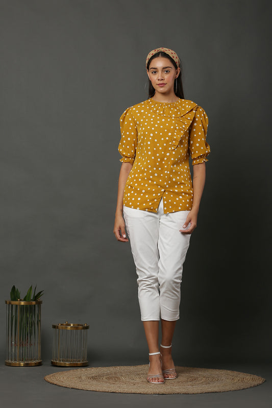 Mustard  Polka Retro Top