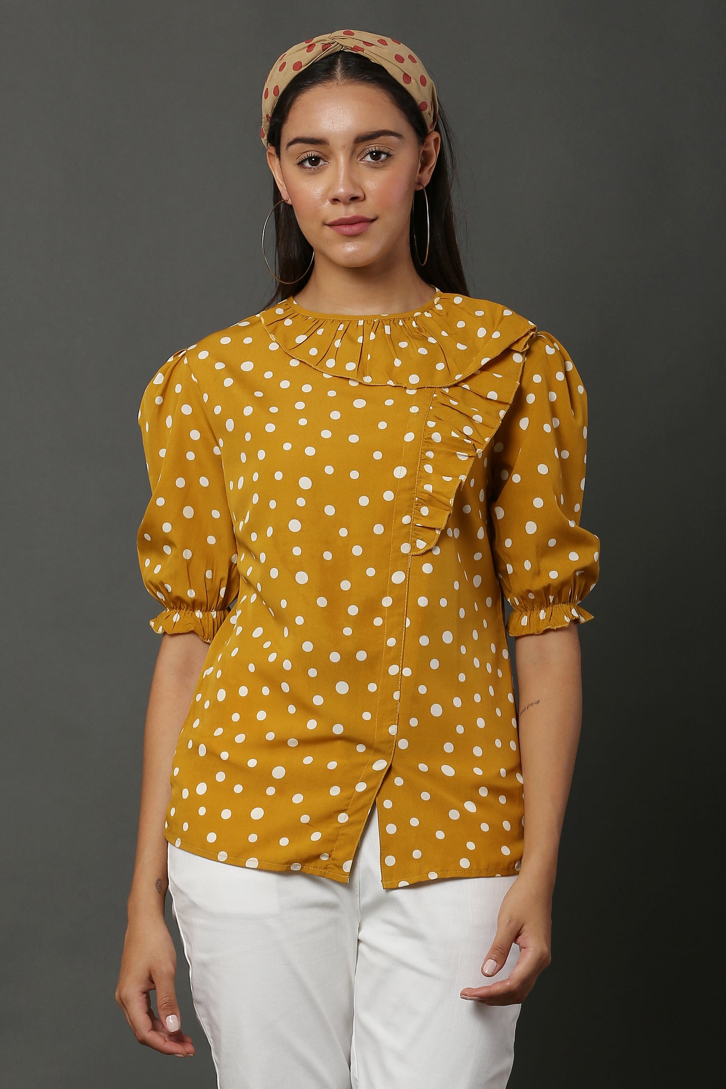 Mustard Polka Retro Top