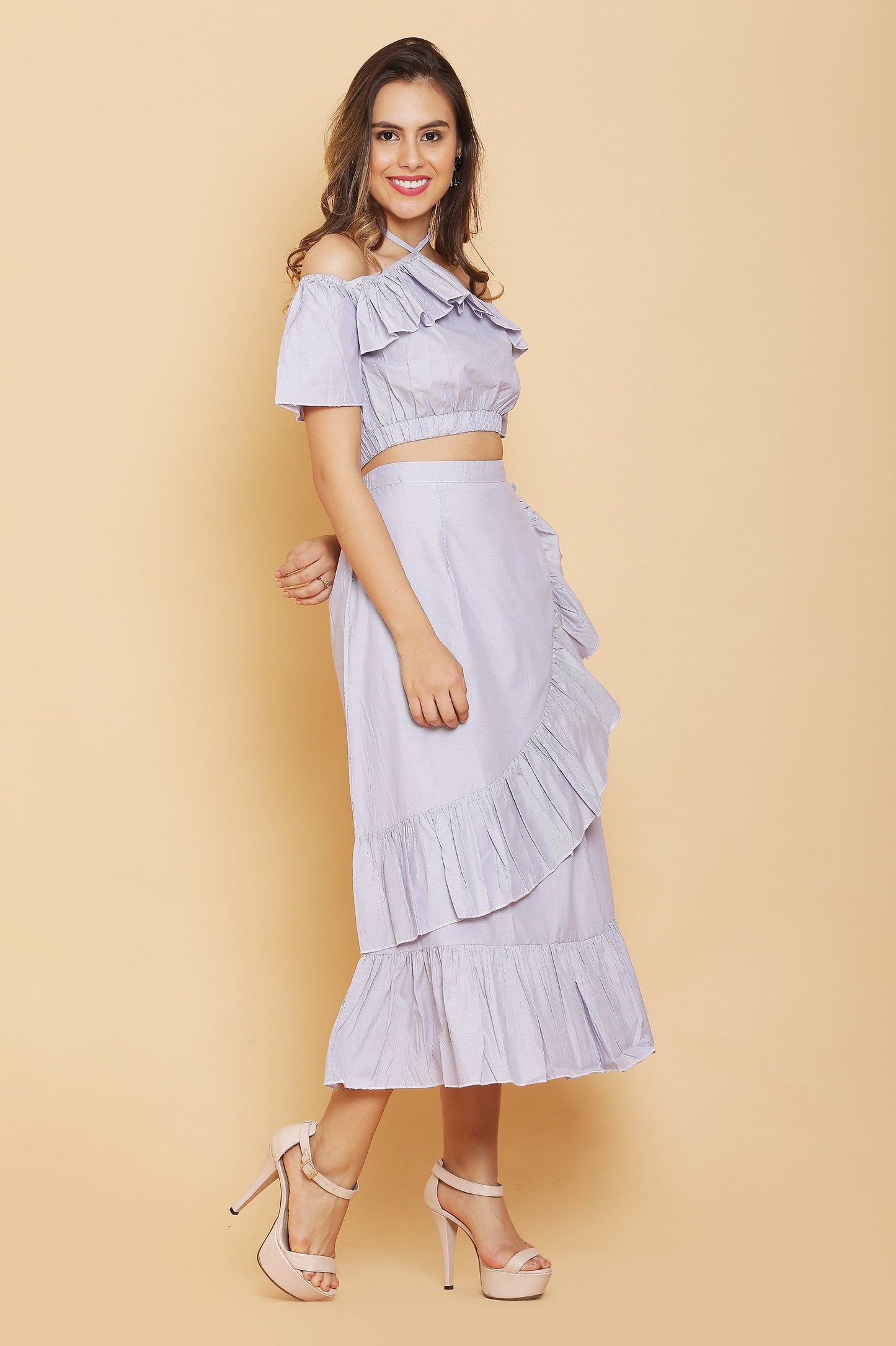 Stripes Ruffle Maxi Skirt