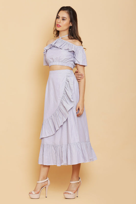 Stripes Crop Top and Skirt Co-ord Set