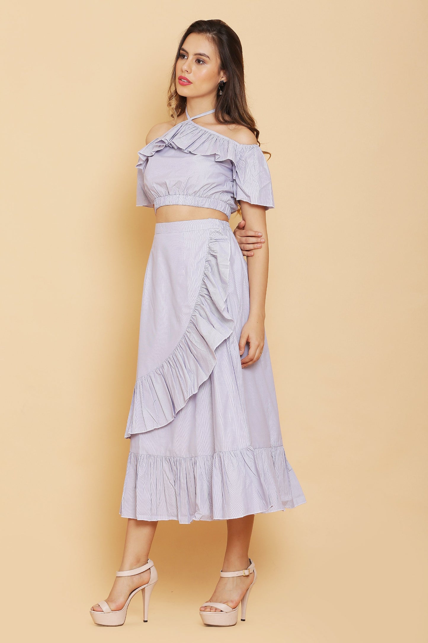 Stripes Ruffle Maxi Skirt