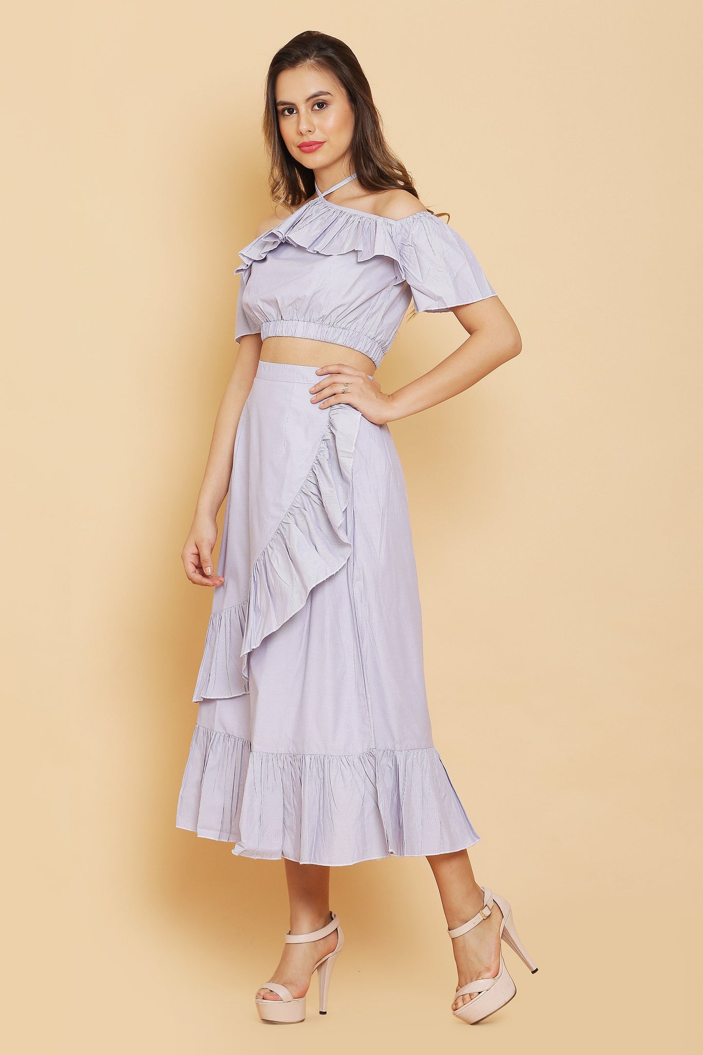 Stripes Crop Top and Skirt Co-ord Set