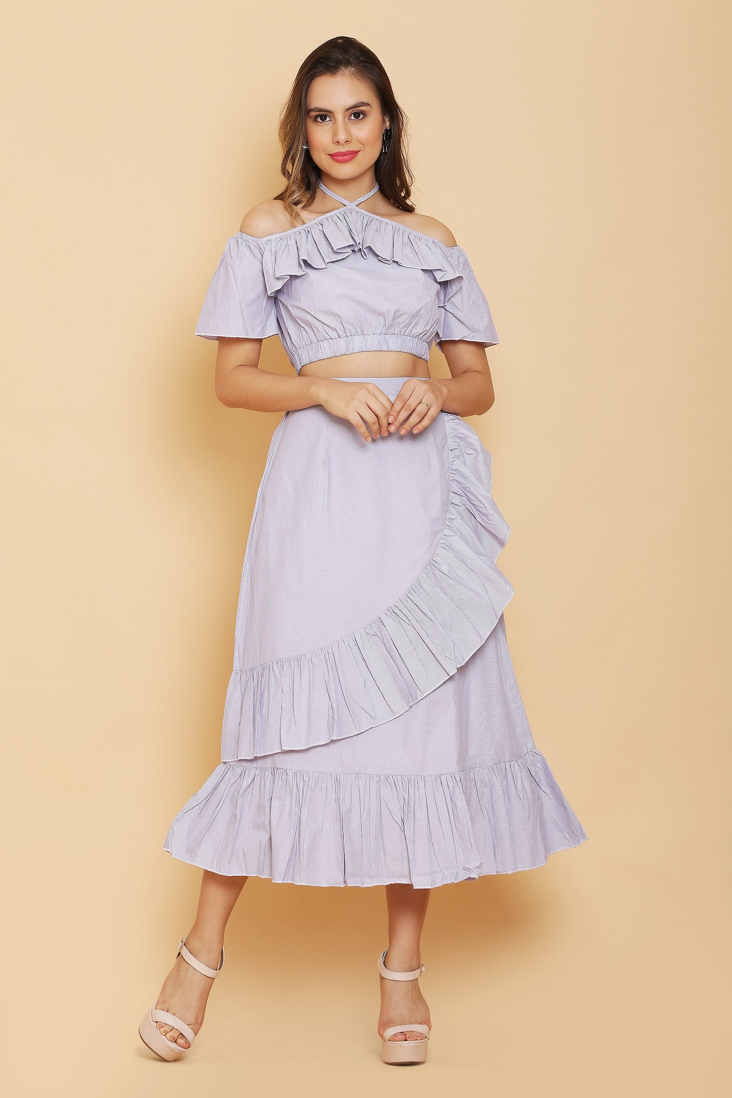 Stripes Ruffle Maxi Skirt