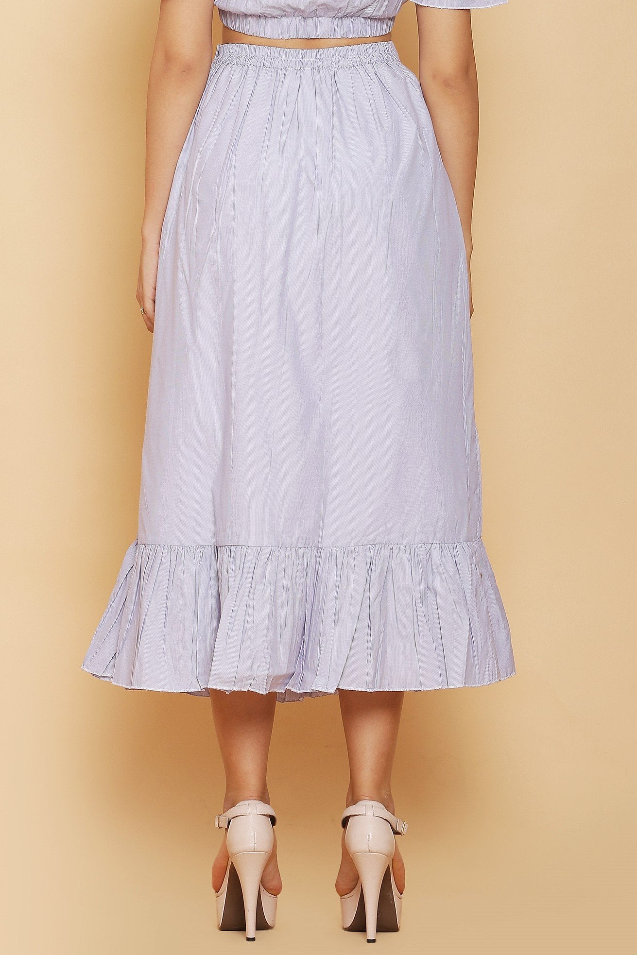 Stripes Ruffle Maxi Skirt