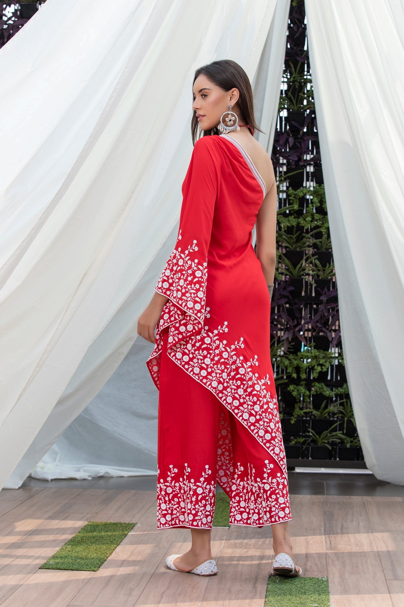 Red Embroidered Indie-Fusion Set