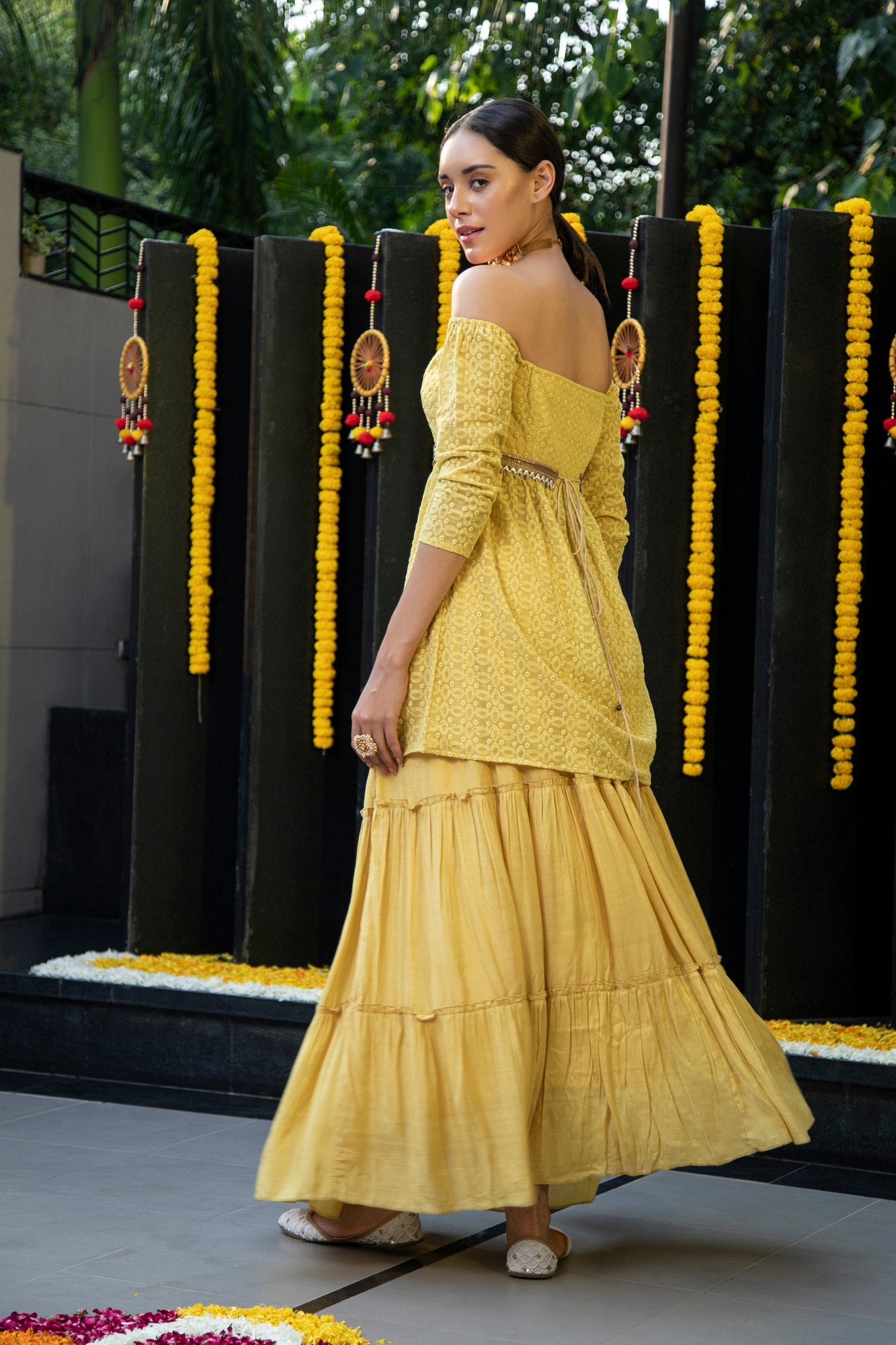 Dandelion Off-Shoulder Kurta and Skirt Set