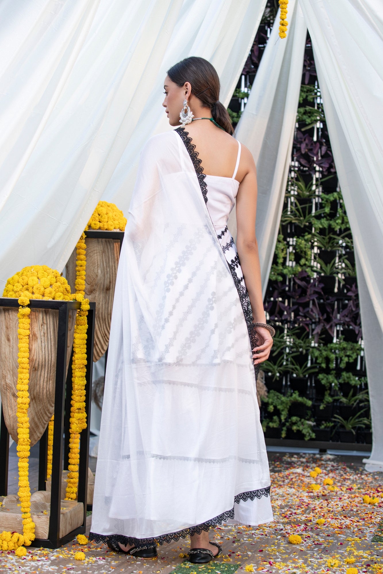 White Halter Monochrome Embroidered Suit Set