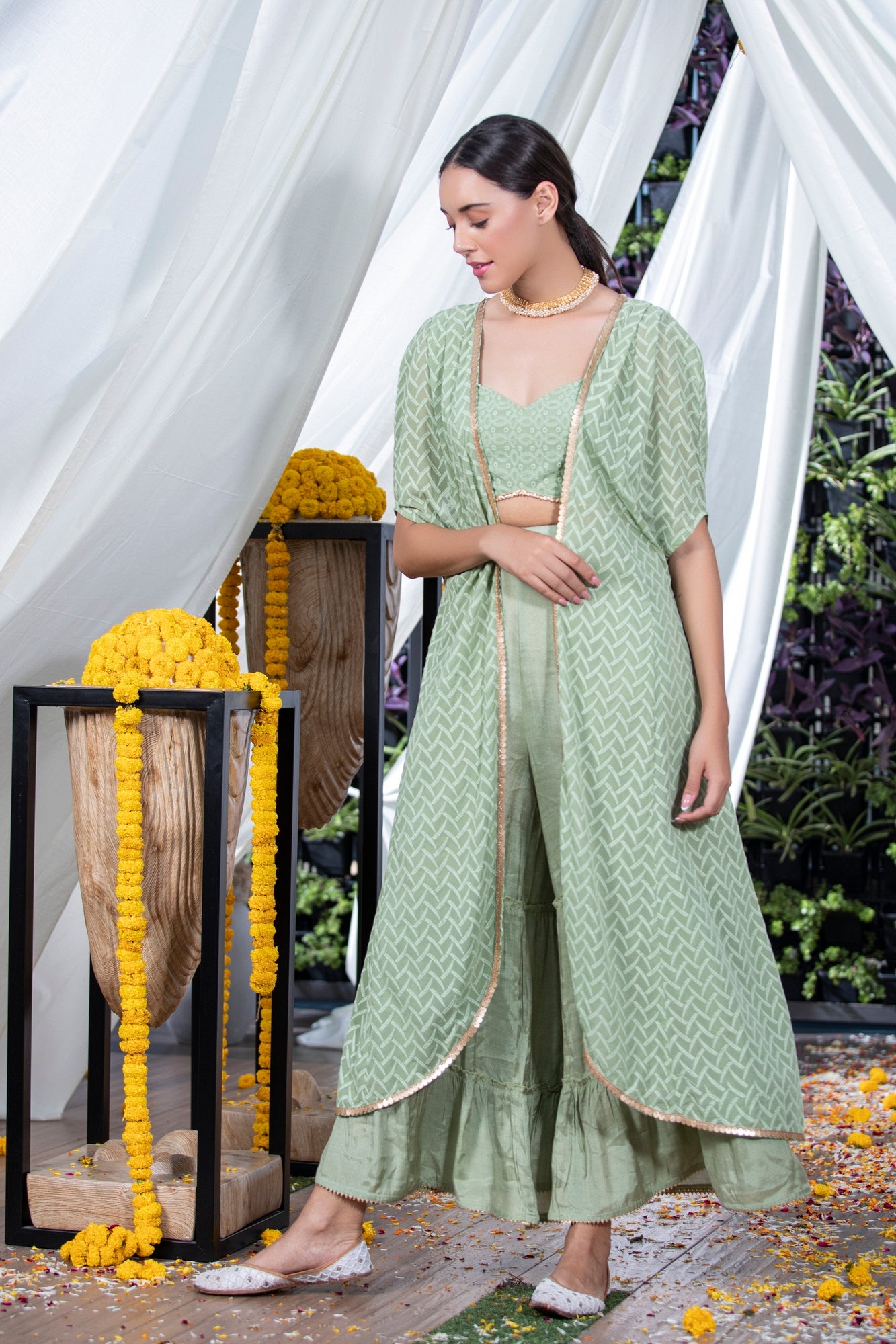 Pastel Green Chikankari Indo-Western Set