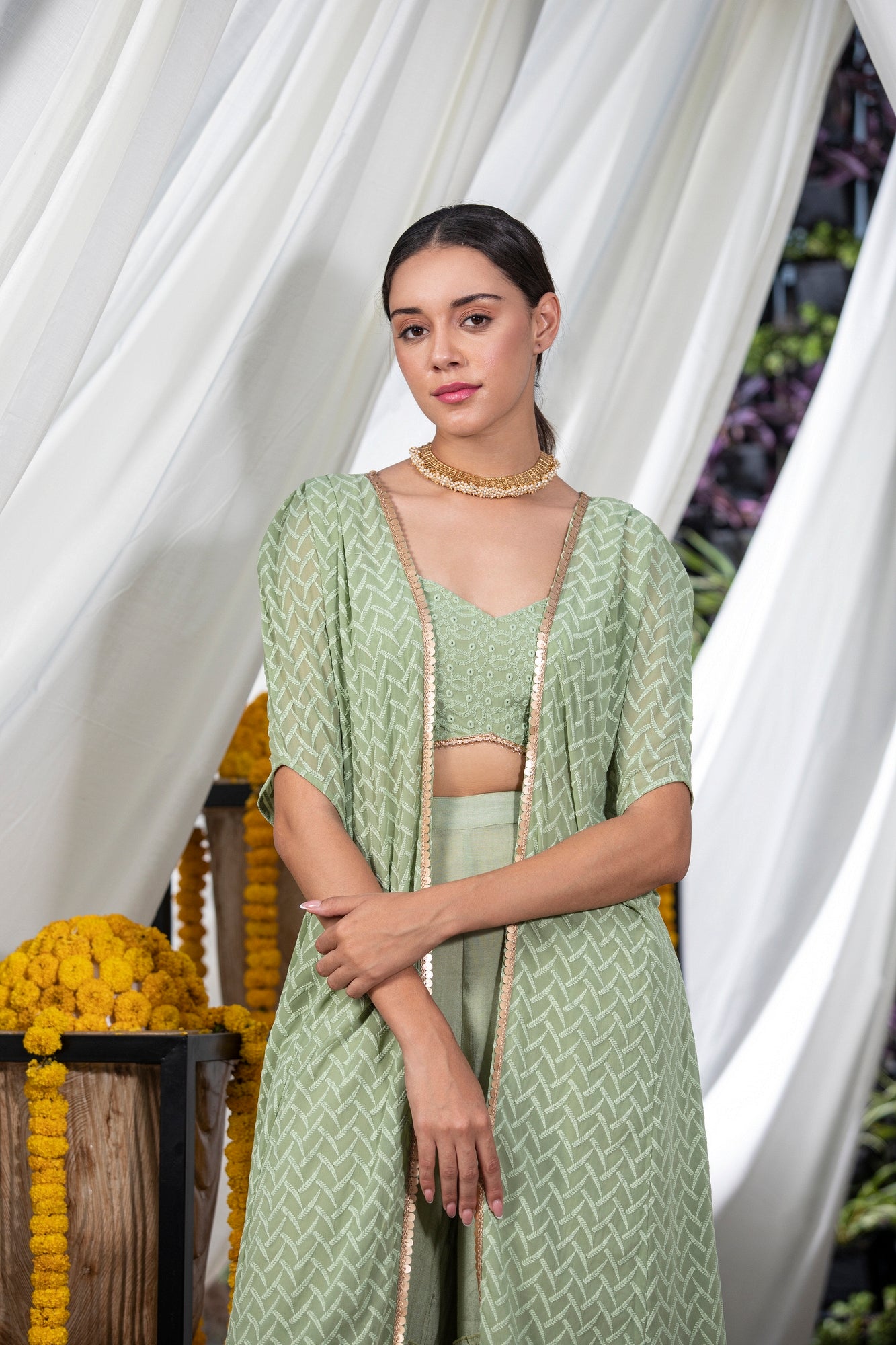 Pastel Green Chikankari Indo-Western Set